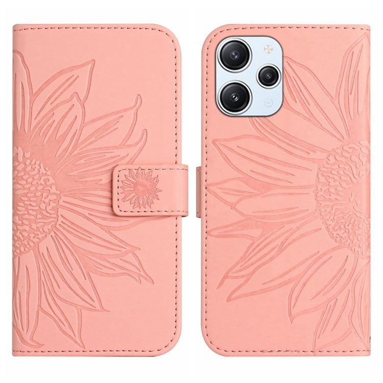 For Xiaomi Redmi 12 4G Global Skin Feel Sun Flower Embossed Flip Leather Phone Case with Lanyard(Pink) - Xiaomi Cases by buy2fix | Online Shopping UK | buy2fix