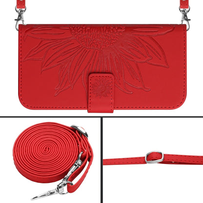 For Xiaomi Redmi 12 4G Global Skin Feel Sun Flower Embossed Flip Leather Phone Case with Lanyard(Red) - Xiaomi Cases by buy2fix | Online Shopping UK | buy2fix