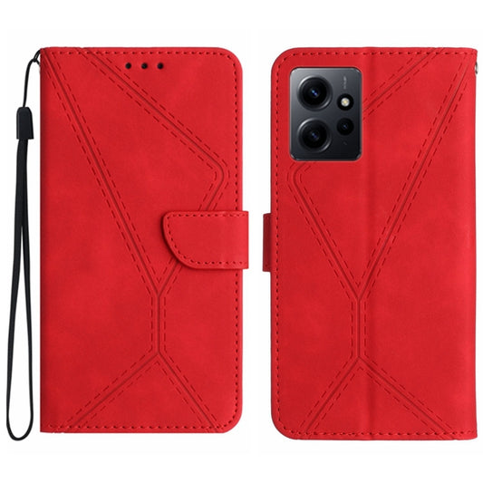 For Xiaomi Redmi Note 12 4G Stitching Embossed Leather Phone Case(Red) - Note 12 Cases by buy2fix | Online Shopping UK | buy2fix