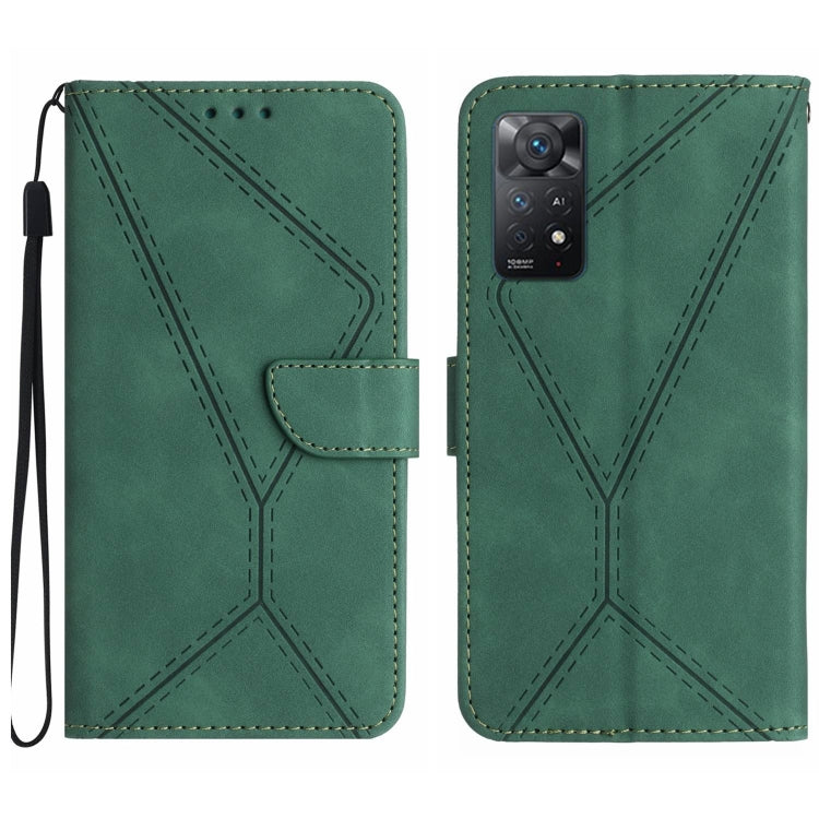 For Redmi Note 11 4G Global Stitching Embossed Leather Phone Case(Green) - Xiaomi Cases by buy2fix | Online Shopping UK | buy2fix