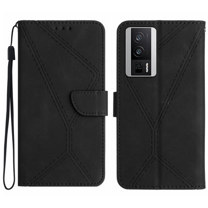 For Xiaomi POCO F5 Pro 5G Stitching Embossed Leather Phone Case(Black) - Xiaomi Cases by buy2fix | Online Shopping UK | buy2fix