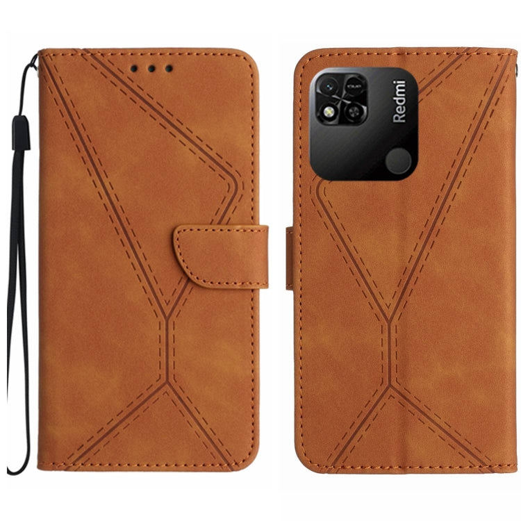 For Xiaomi Redmi 10A Stitching Embossed Leather Phone Case(Brown) - Xiaomi Cases by buy2fix | Online Shopping UK | buy2fix