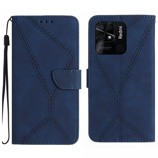 For Xiaomi Redmi 10C Stitching Embossed Leather Phone Case(Blue) - Xiaomi Cases by buy2fix | Online Shopping UK | buy2fix