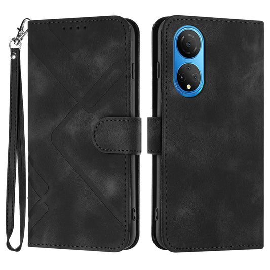 For Honor X7 4G/Play 30 Plus Line Pattern Skin Feel Leather Phone Case(Black) - Honor Cases by buy2fix | Online Shopping UK | buy2fix