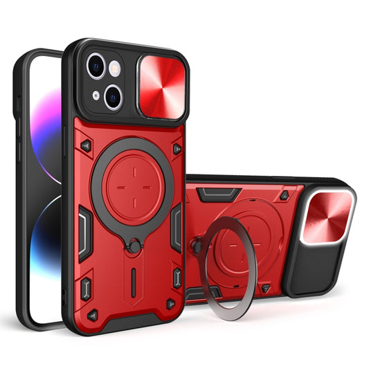 For iPhone 15 CD Texture Sliding Camshield Magnetic Holder Phone Case(Red) - iPhone 15 Cases by buy2fix | Online Shopping UK | buy2fix