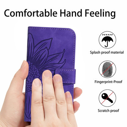 For Huawei P60 Pro Skin Feel Sun Flower Embossed Flip Leather Phone Case with Lanyard(Dark Purple) - Huawei Cases by buy2fix | Online Shopping UK | buy2fix