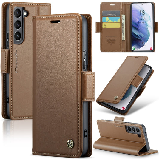 For Samsung Galaxy S21 5G CaseMe 023 Butterfly Buckle Litchi Texture RFID Anti-theft Leather Phone Case(Brown) - Galaxy S21 5G Cases by CaseMe | Online Shopping UK | buy2fix