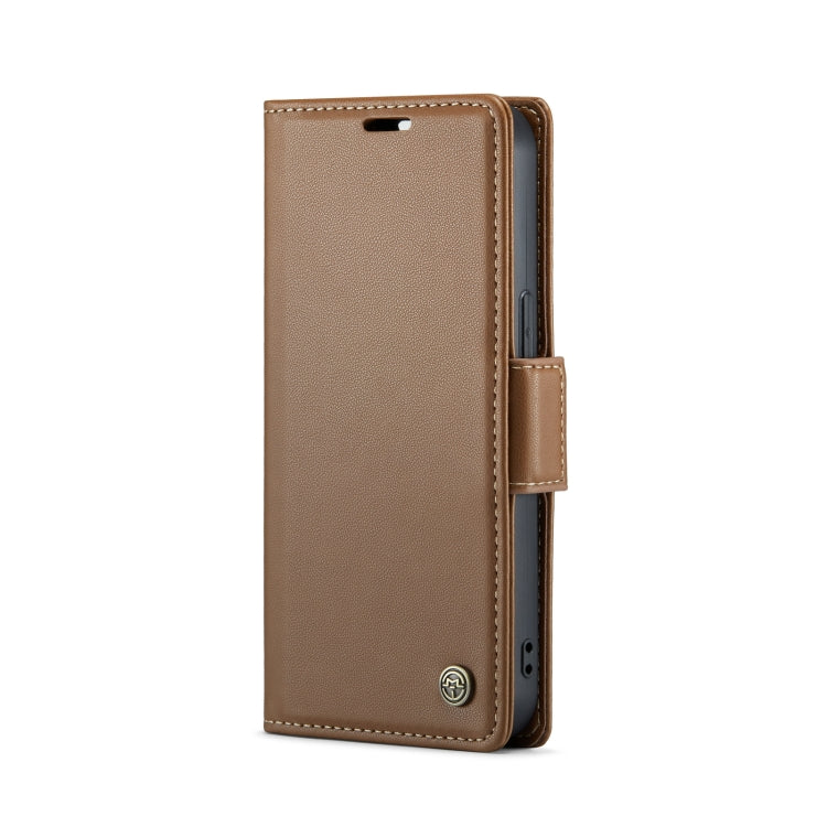 For iPhone 14 Plus CaseMe 023 Butterfly Buckle Litchi Texture RFID Anti-theft Leather Phone Case(Brown) - iPhone 14 Plus Cases by CaseMe | Online Shopping UK | buy2fix