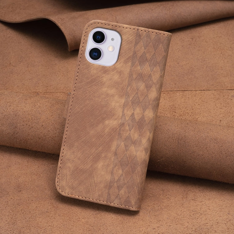 For iPhone 11 Plaid Embossed Leather Phone Case(Brown) - iPhone 11 Cases by buy2fix | Online Shopping UK | buy2fix