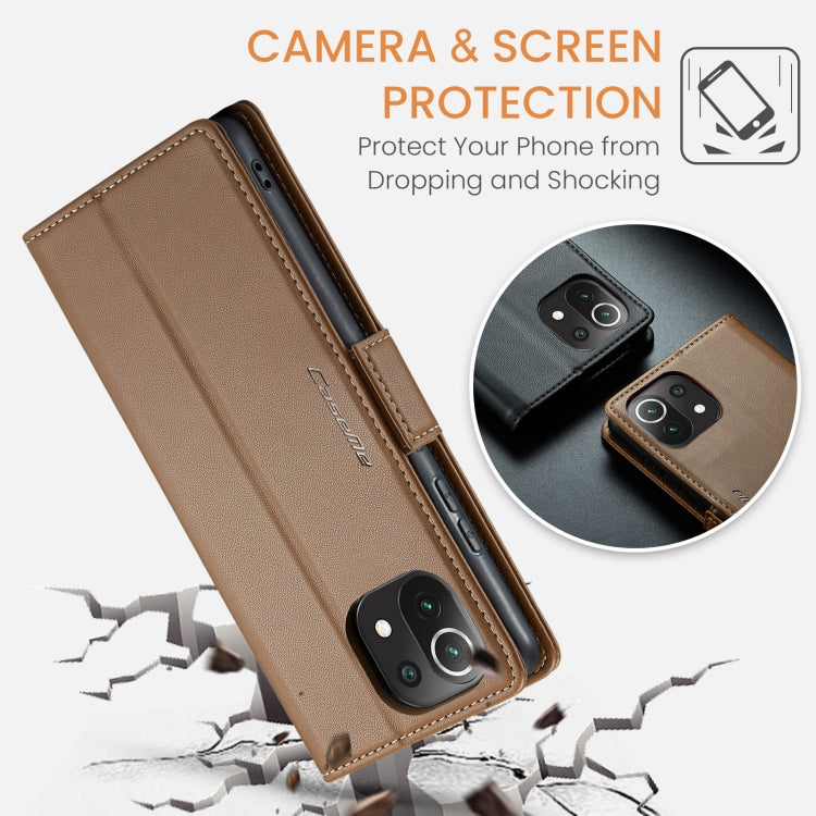 For Xiaomi Mi 11 Lite CaseMe 023 Butterfly Buckle Litchi Texture RFID Anti-theft Leather Phone Case(Brown) - Xiaomi Cases by CaseMe | Online Shopping UK | buy2fix