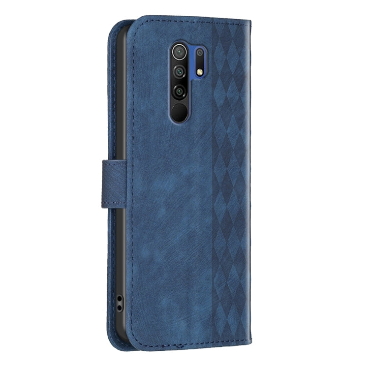 For Xiaomi Redmi 9 Plaid Embossed Leather Phone Case(Blue) - Xiaomi Cases by buy2fix | Online Shopping UK | buy2fix