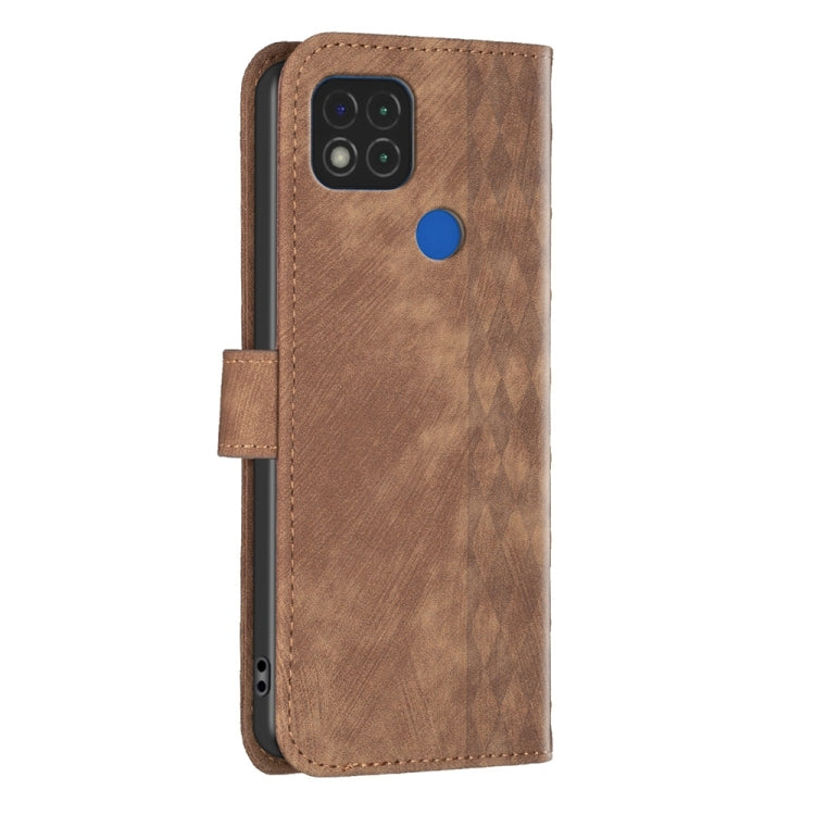 For Xiaomi Redmi 9C Plaid Embossed Leather Phone Case(Brown) - Xiaomi Cases by buy2fix | Online Shopping UK | buy2fix