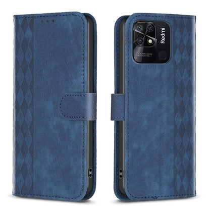 For Xiaomi Redmi 10C Plaid Embossed Leather Phone Case(Blue) - Xiaomi Cases by buy2fix | Online Shopping UK | buy2fix