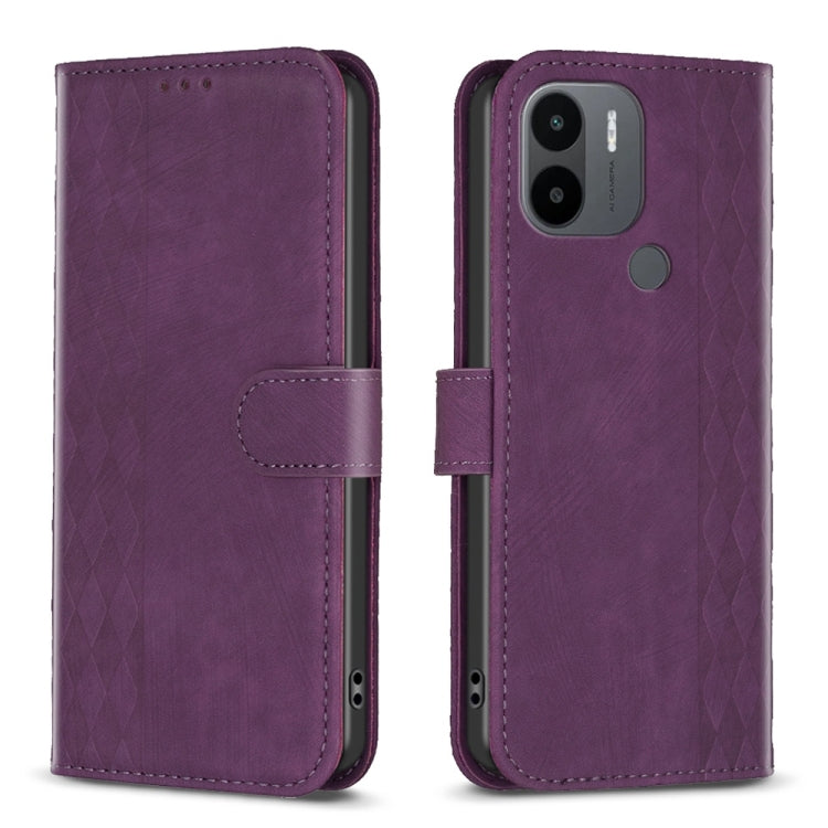 For Xiaomi Redmi A1 / A1+ Plaid Embossed Leather Phone Case(Purple) - Xiaomi Cases by buy2fix | Online Shopping UK | buy2fix