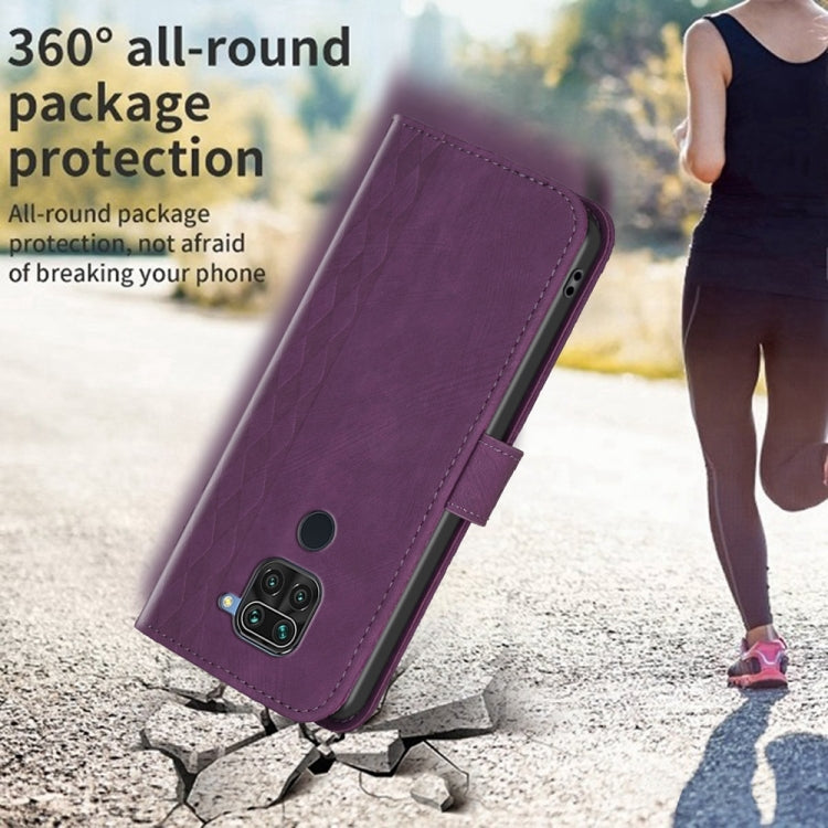 For Xiaomi Redmi Note 9 Plaid Embossed Leather Phone Case(Purple) - Xiaomi Cases by buy2fix | Online Shopping UK | buy2fix