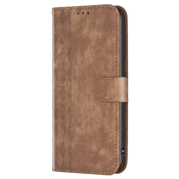 For Xiaomi Redmi Note 12 5G Global Plaid Embossed Leather Phone Case(Brown) - Note 12 Cases by buy2fix | Online Shopping UK | buy2fix