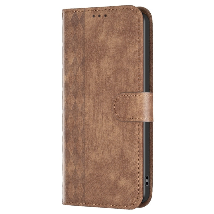 For Xiaomi Redmi Note 12 Pro Global Plaid Embossed Leather Phone Case(Brown) - Note 12 Pro Cases by buy2fix | Online Shopping UK | buy2fix