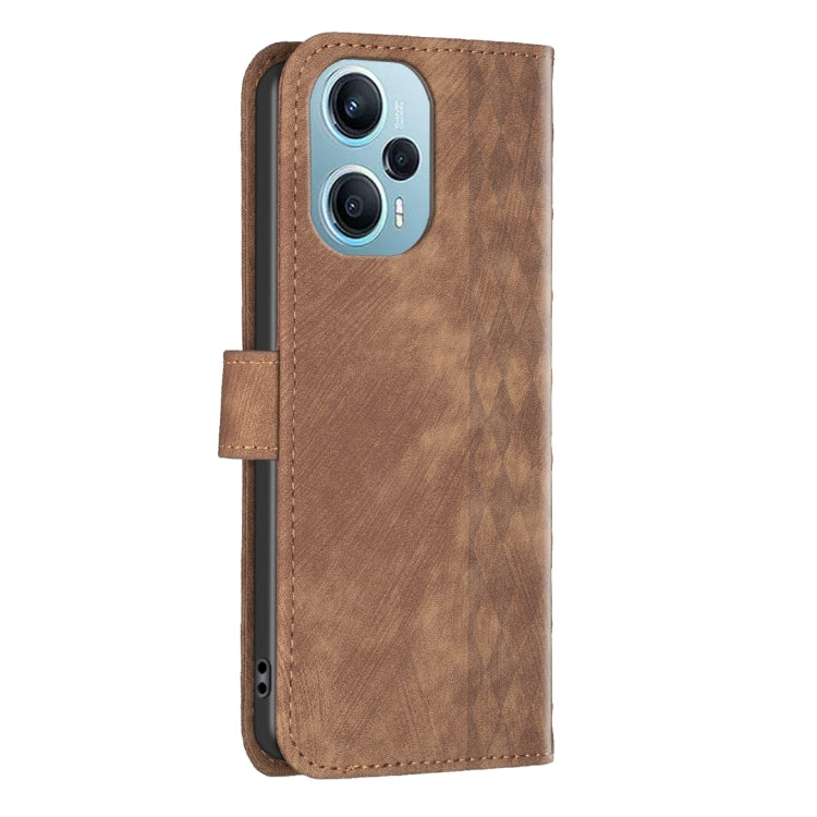 For Xiaomi Poco F5 5G / Redmi Note 12 Turbo Plaid Embossed Leather Phone Case(Brown) - Xiaomi Cases by buy2fix | Online Shopping UK | buy2fix