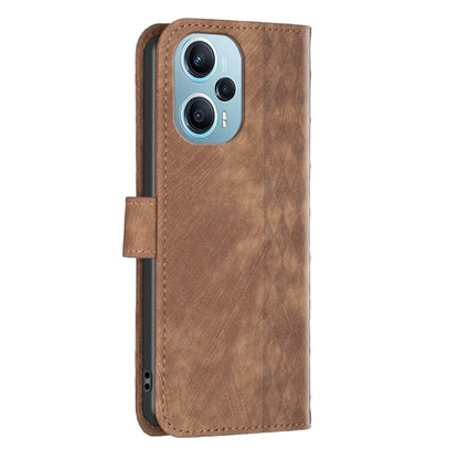 For Xiaomi Poco F5 5G / Redmi Note 12 Turbo Plaid Embossed Leather Phone Case(Brown) - Xiaomi Cases by buy2fix | Online Shopping UK | buy2fix