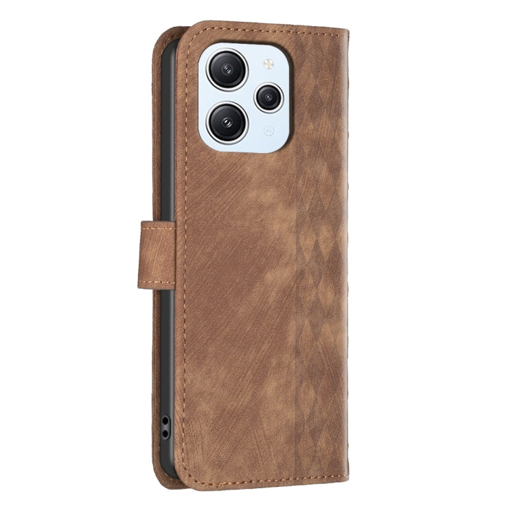 For Xiaomi Redmi 12 4G Plaid Embossed Leather Phone Case(Brown) - Xiaomi Cases by buy2fix | Online Shopping UK | buy2fix