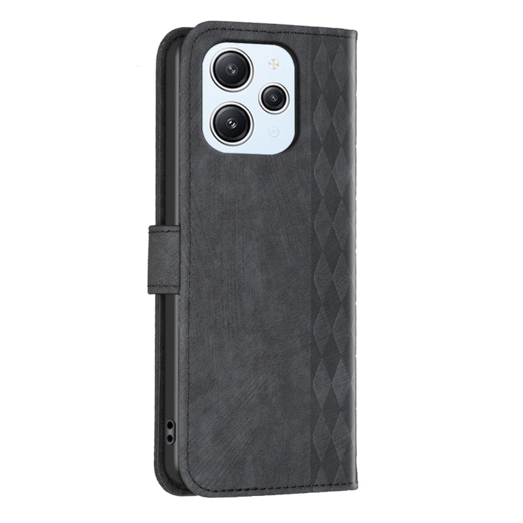 For Xiaomi Redmi 12 4G Plaid Embossed Leather Phone Case(Black) - Xiaomi Cases by buy2fix | Online Shopping UK | buy2fix