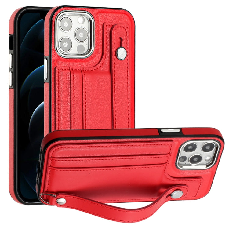 For iPhone 12 Pro Max Shockproof Leather Phone Case with Wrist Strap(Red) - iPhone 12 Pro Max Cases by buy2fix | Online Shopping UK | buy2fix