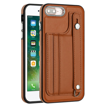 For iPhone 6 Plus/7 Plus/8 Plus Shockproof Leather Phone Case with Wrist Strap(Brown) - More iPhone Cases by buy2fix | Online Shopping UK | buy2fix