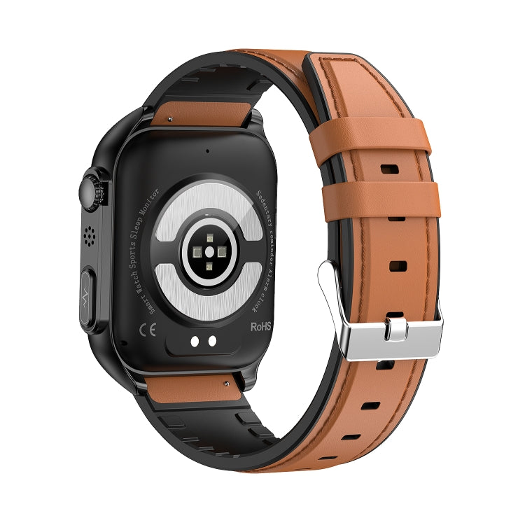 TK12 1.96 inch IP67 Waterproof Leather Band Smart Watch Supports ECG / Remote Families Care / Bluetooth Call / Body Temperature Monitoring(Brown) - Smart Watches by buy2fix | Online Shopping UK | buy2fix