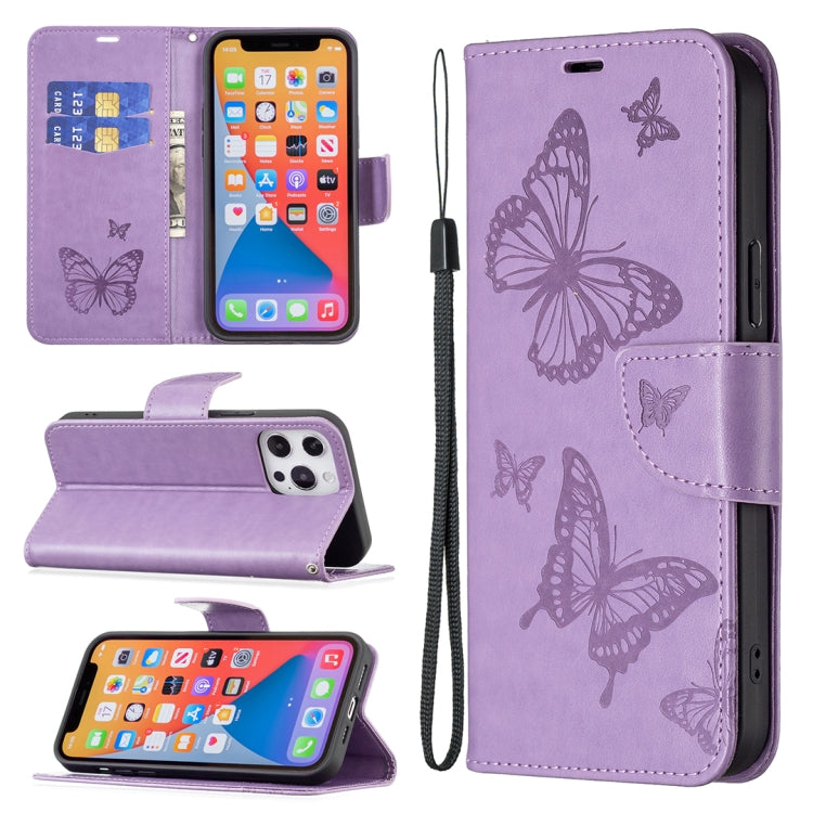 For Xiaomi Redmi 12 4G Two Butterflies Embossing Leather Phone Case(Purple) - Xiaomi Cases by buy2fix | Online Shopping UK | buy2fix