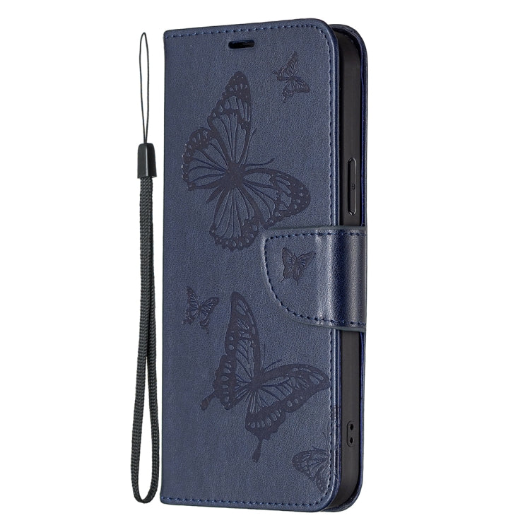 For Xiaomi Redmi 12 4G Two Butterflies Embossing Leather Phone Case(Blue) - Xiaomi Cases by buy2fix | Online Shopping UK | buy2fix