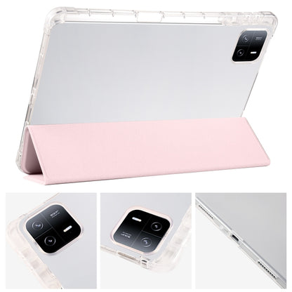 For Xiaomi Pad 6 / 6 Pro 3-fold Clear TPU Smart Leather Tablet Case with Pen Slot(Sand Pink) -  by buy2fix | Online Shopping UK | buy2fix