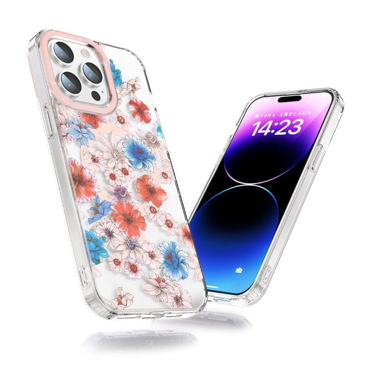 For iPhone 14 MagSafe Magnetic TPU Phone Case(White Blue Flower) - iPhone 14 Cases by buy2fix | Online Shopping UK | buy2fix