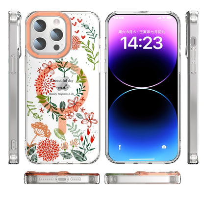 For iPhone 12 Pro MagSafe Magnetic TPU Phone Case(Red Flowers and Green Leaves) - iPhone 12 / 12 Pro Cases by buy2fix | Online Shopping UK | buy2fix