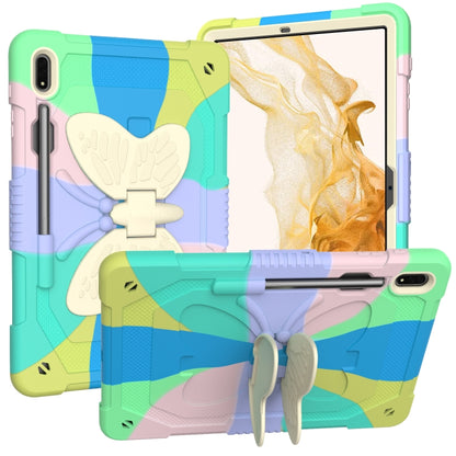 For Samsung Galaxy Tab S8+ / S7+ Butterfly Kickstand Heavy Duty Hard Rugged Tablet Case(Colorful Green) - Galaxy Tab S8+ Cases by buy2fix | Online Shopping UK | buy2fix