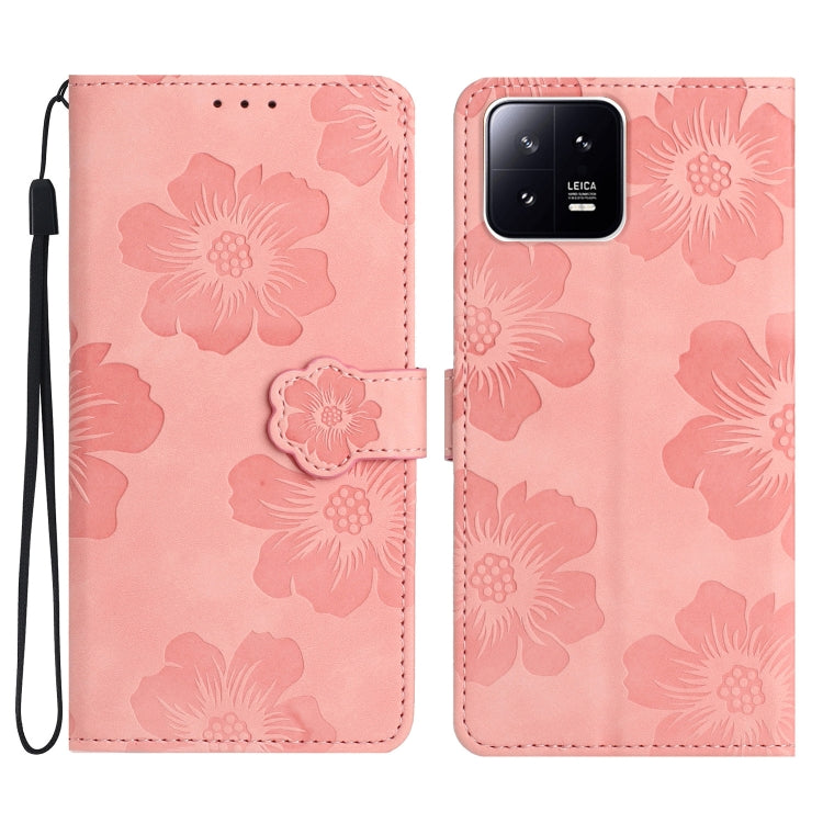 For Xiaomi 13 Flower Embossing Pattern Leather Phone Case(Pink) - 13 Cases by buy2fix | Online Shopping UK | buy2fix