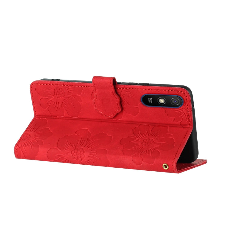 For Xiaomi Redmi 9A Flower Embossing Pattern Leather Phone Case(Red) - Xiaomi Cases by buy2fix | Online Shopping UK | buy2fix