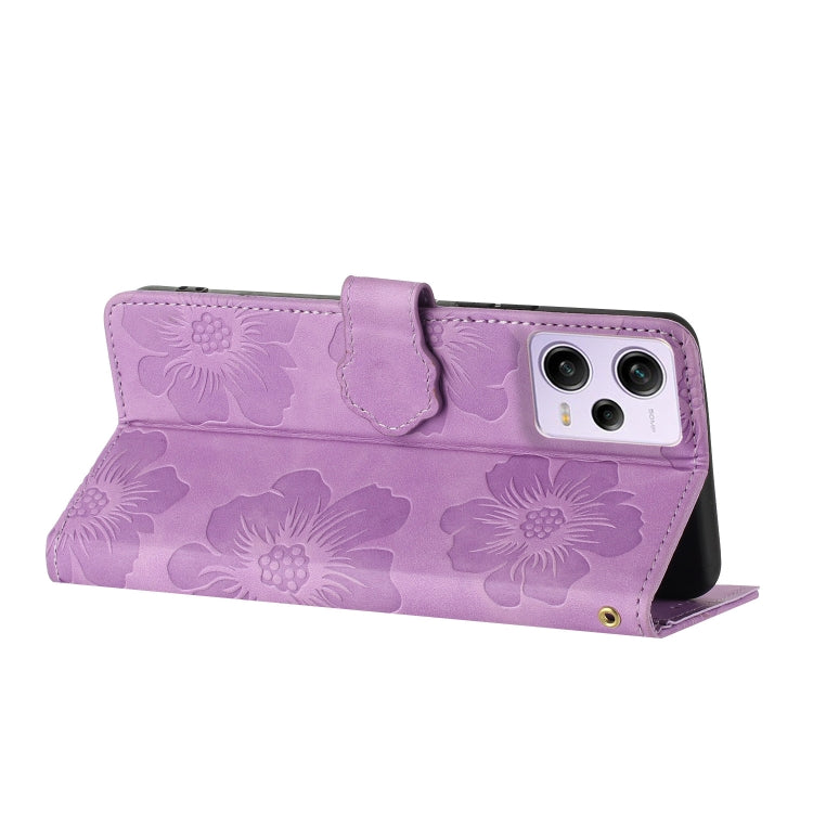 For Xiaomi Redmi Note 12 Pro 5G Flower Embossing Pattern Leather Phone Case(Purple) - Note 12 Pro Cases by buy2fix | Online Shopping UK | buy2fix