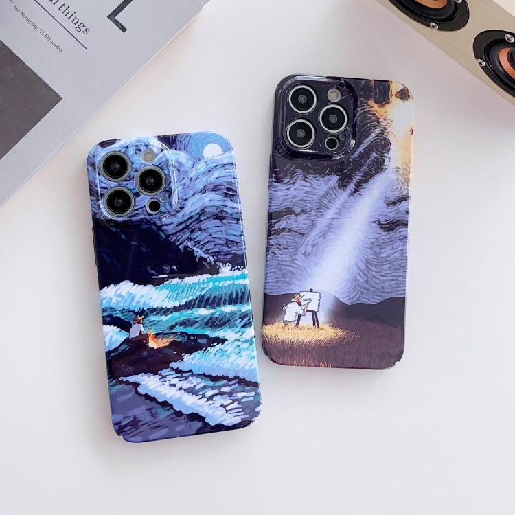 For iPhone X / XS Precise Hole Oil Painting Pattern PC Phone Case(Sea Wave) - More iPhone Cases by buy2fix | Online Shopping UK | buy2fix