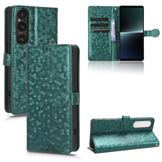 For Sony Xperia 1 V Honeycomb Dot Texture Leather Phone Case(Green) - Sony Cases by buy2fix | Online Shopping UK | buy2fix