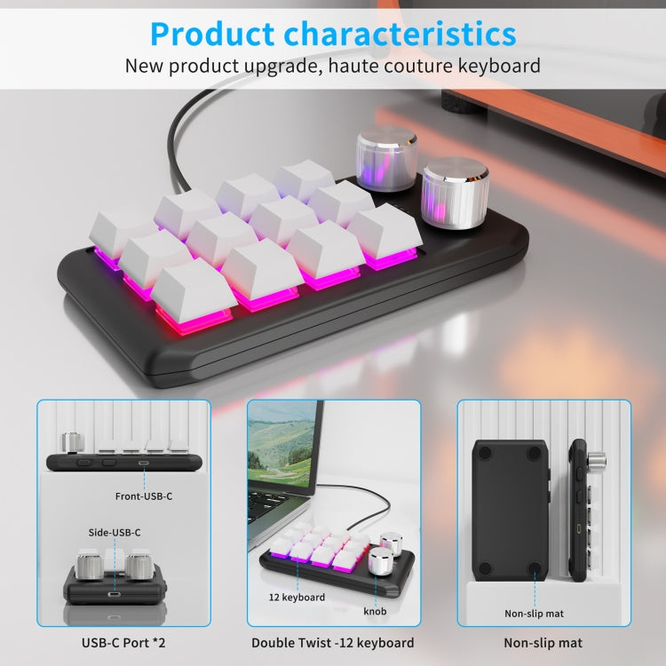 Bluetooth Wireless 12KV2 MOLD Mini Mechanical 12 Keys 2 Knob Custom Programming Keyboard(White) - Mini Keyboard by buy2fix | Online Shopping UK | buy2fix