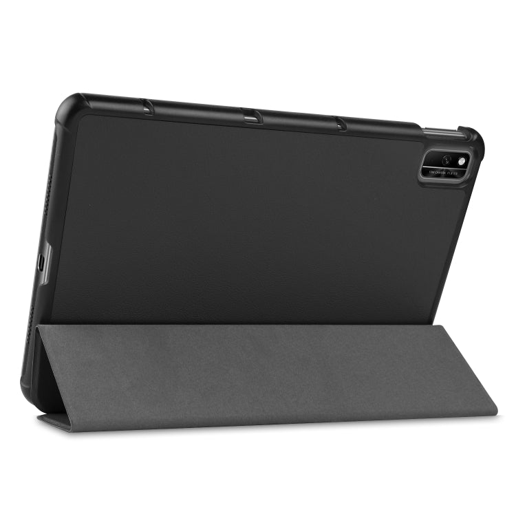 For Huawei MatePad 10.4 Custer Pattern Pure Color Tablet Horizontal Flip Leather Case with Three-folding Holder & Sleep / Wake-up Function(Black) - Mobile Accessories by buy2fix | Online Shopping UK | buy2fix