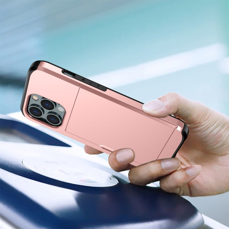 For iPhone 15 Pro Max Shockproof Armor Phone Case with Slide Card Slot(Rose Gold) - iPhone 15 Pro Max Cases by buy2fix | Online Shopping UK | buy2fix