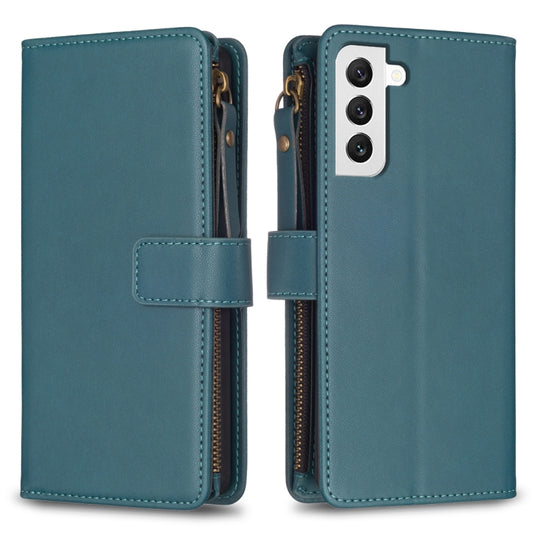 For Samsung Galaxy S22 5G 9 Card Slots Zipper Wallet Leather Flip Phone Case(Green) - Galaxy S22 5G Cases by buy2fix | Online Shopping UK | buy2fix