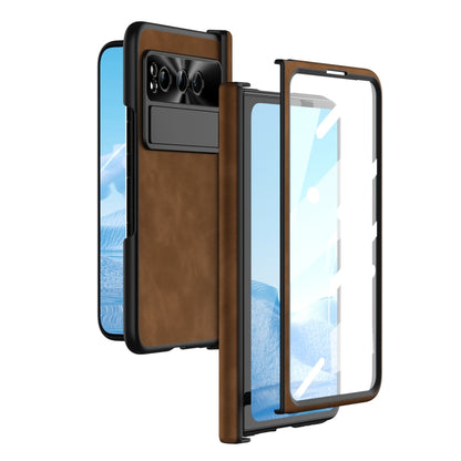 For Google Pixel Fold Integrated Napa Texture All-inclusive Phone Case with Hinge(Brown) - Google Cases by buy2fix | Online Shopping UK | buy2fix