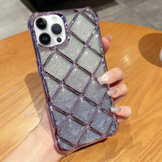 For iPhone 15 Pro Max 3D Diamond Lattice Laser Engraving Glitter Paper Phone Case(Gradient Purple) - iPhone 15 Pro Max Cases by buy2fix | Online Shopping UK | buy2fix