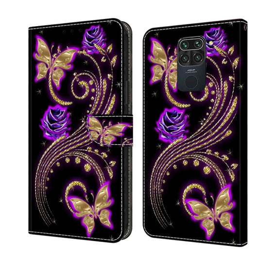 For Xiaomi Redmi Note 9 Crystal 3D Shockproof Protective Leather Phone Case(Purple Flower Butterfly) - Xiaomi Cases by buy2fix | Online Shopping UK | buy2fix