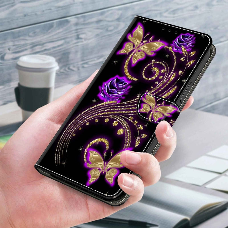 For Xiaomi Redmi Note 9 Crystal 3D Shockproof Protective Leather Phone Case(Purple Flower Butterfly) - Xiaomi Cases by buy2fix | Online Shopping UK | buy2fix