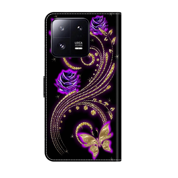 For Xiaomi 13 Pro Crystal 3D Shockproof Protective Leather Phone Case(Purple Flower Butterfly) - 13 Pro Cases by buy2fix | Online Shopping UK | buy2fix