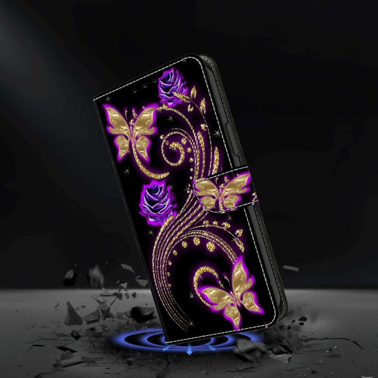 For Xiaomi 13 Pro Crystal 3D Shockproof Protective Leather Phone Case(Purple Flower Butterfly) - 13 Pro Cases by buy2fix | Online Shopping UK | buy2fix