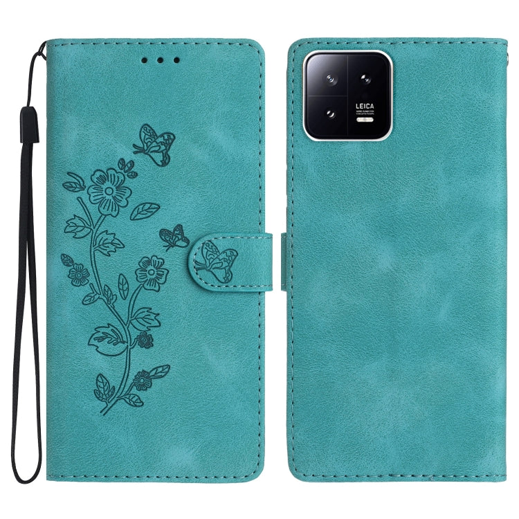 For Xiaomi 13 Flower Butterfly Embossing Pattern Leather Phone Case(Sky Blue) - 13 Cases by buy2fix | Online Shopping UK | buy2fix